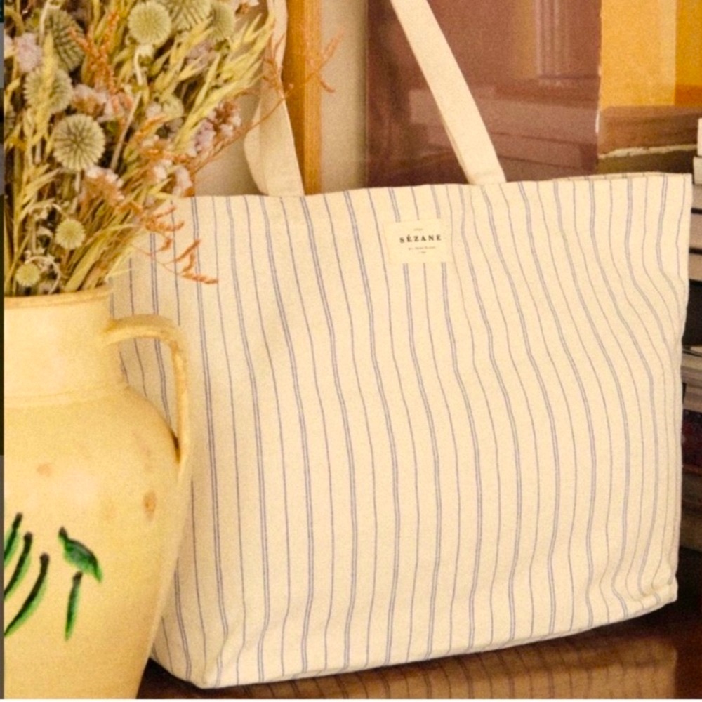 Sezane NWOT Blue Stripes Tote Bag